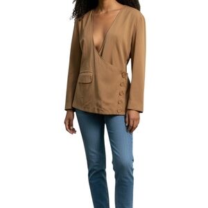 Todd Oldham Tan Wrap Blazer 5 Button Side Detail Pocket Tailored Jacket
